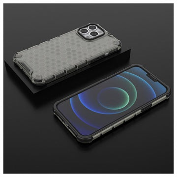 Honeycomb Armored iPhone 14 Pro Hybrid Cover - Sort