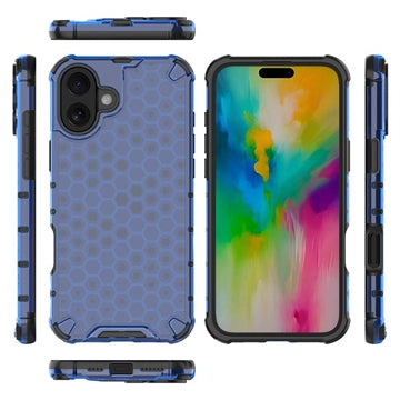 iPhone 16 Plus Honeycomb Armored Hybrid Cover - Blå
