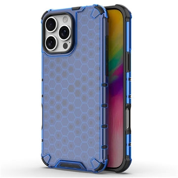 iPhone 16 Pro Honeycomb Armored Hybrid Cover - Blå