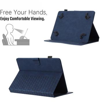 Honeycomb-mønstret universelt tablet-etui med kortholdere - 10" - mørkeblå