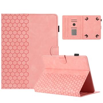 Honeycomb-mønstret universelt tablet-etui med kortholdere - 10" - Pink