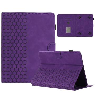 Honeycomb-mønstret universelt tablet-etui med kortholdere - 10" - Lilla
