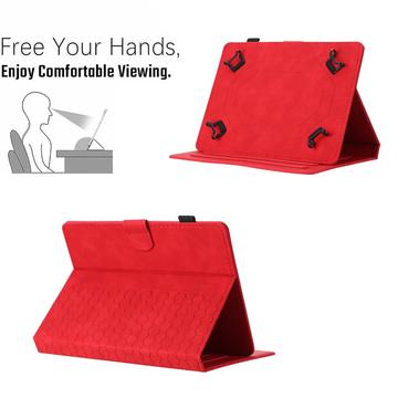 Honeycomb-mønstret universelt tablet-etui med kortholdere - 10" - rød