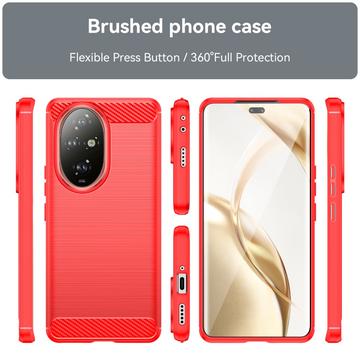 Honor 200 Pro Børstet TPU Cover - Karbonfiber - Rød