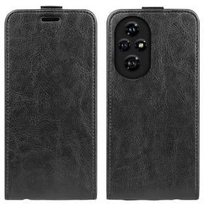 Honor 200 Pro Vertikal Flip Taske med Kortholder - Sort