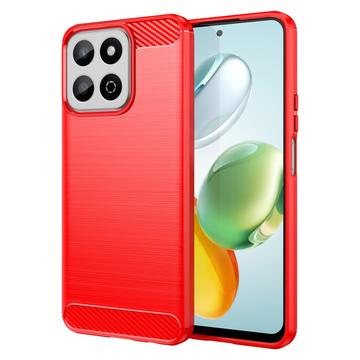 Honor 200 Smart/X7c 4G/5G Børstet TPU Cover - Karbonfiber - Rød