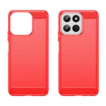 Honor 200 Smart/X7c 4G/5G Børstet TPU Cover - Karbonfiber - Rød