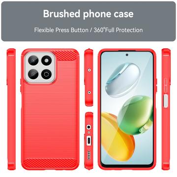 Honor 200 Smart/X7c 4G/5G Børstet TPU Cover - Karbonfiber - Rød