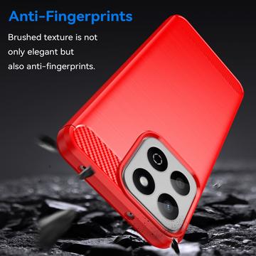 Honor 200 Smart/X7c 4G/5G Børstet TPU Cover - Karbonfiber - Rød