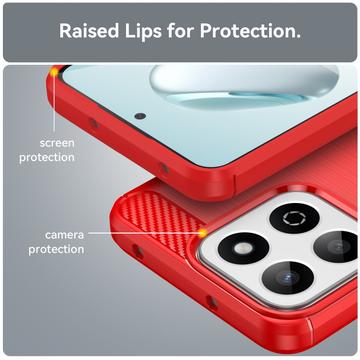 Honor 200 Smart/X7c 4G/5G Børstet TPU Cover - Karbonfiber - Rød