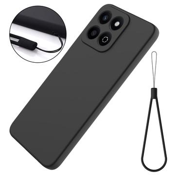 Honor 200 Smart/X7c 4G/5G Flydende silikone cover med håndrem - sort