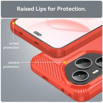 Honor 400 Pro Børstet TPU Cover - Karbonfiber - rød