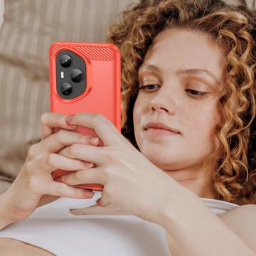 Honor 400 Pro Børstet TPU Cover - Karbonfiber - rød