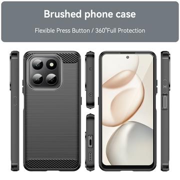 Honor 400 Smart/X7d 4G Børstet TPU Cover - Karbonfiber - Sort