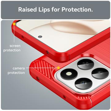 Honor 400 Smart/X7d 4G Børstet TPU Cover - Karbonfiber - rød