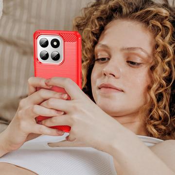 Honor 400 Smart/X7d 4G Børstet TPU Cover - Karbonfiber - rød