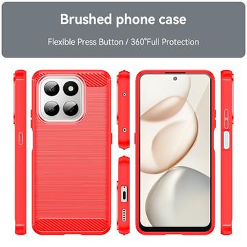 Honor 400 Smart/X7d 4G Børstet TPU Cover - Karbonfiber - rød