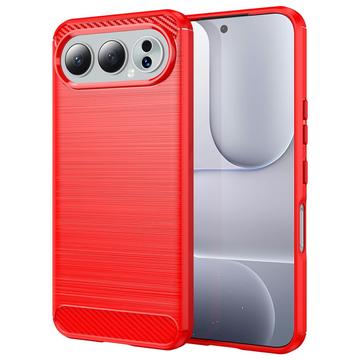 Honor 500 Børstet TPU Cover - Karbonfiber - rød