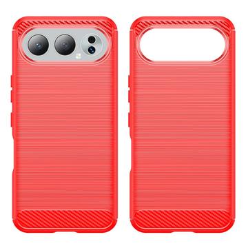 Honor 500 Børstet TPU Cover - Karbonfiber - rød