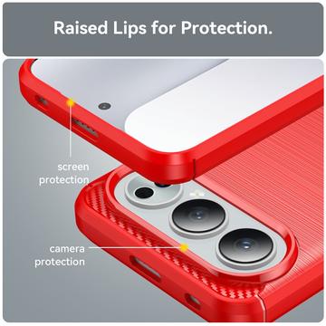 Honor 500 Børstet TPU Cover - Karbonfiber - rød