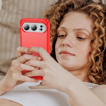 Honor 500 Børstet TPU Cover - Karbonfiber - rød