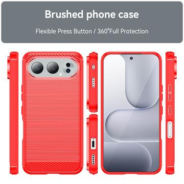 Honor 500 Børstet TPU Cover - Karbonfiber - rød