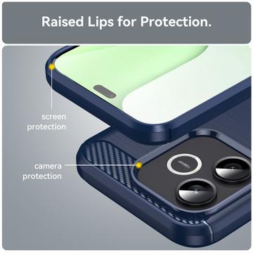 Honor 600 Lite Børstet TPU Cover - Karbonfiber - blå