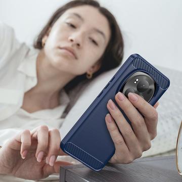 Honor Magic6 Pro Børstet TPU Cover - Karbonfiber - Blå