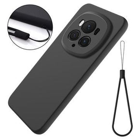 Honor Magic6 Pro Liquid Silikone Cover med Strop - Sort