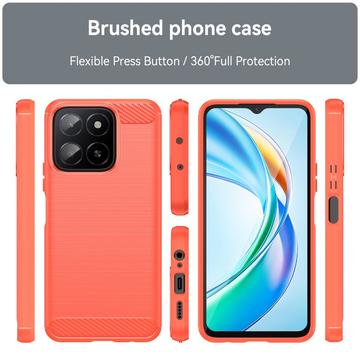 Honor X5b/X5b Plus Børstet TPU Cover - Karbonfiber - Rød