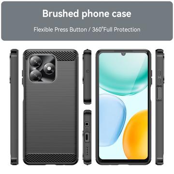 Honor X5c/X5c Plus Børstet TPU Cover - Karbonfiber - Sort