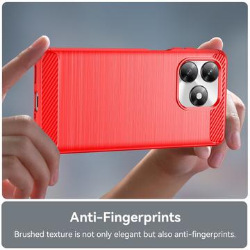 Honor X5c/X5c Plus Børstet TPU Cover - Karbonfiber - rød