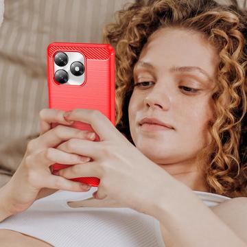 Honor X5c/X5c Plus Børstet TPU Cover - Karbonfiber - rød