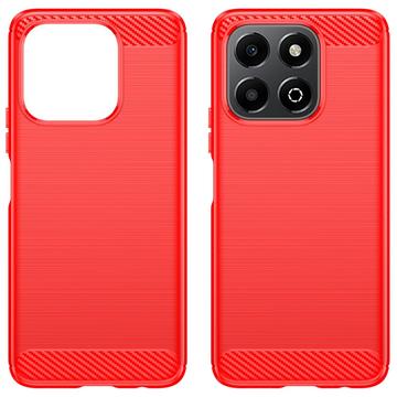 Honor X6b Børstet TPU Cover - Karbonfiber - Rød