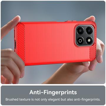 Honor X6b Børstet TPU Cover - Karbonfiber - Rød