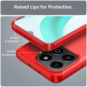 Honor X6b Børstet TPU Cover - Karbonfiber - Rød