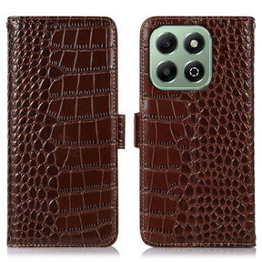 Honor X6b Crocodile Series Læderpung med RFID - Brun