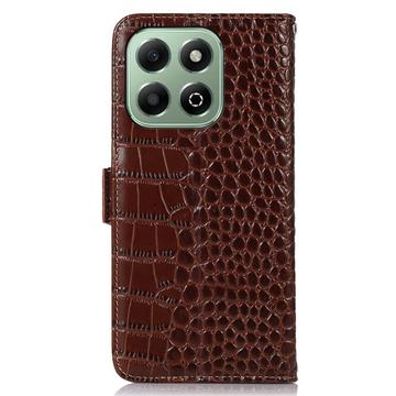 Honor X6b Crocodile Series Læderpung med RFID - Brun