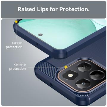 Honor X6c Børstet TPU Cover - Karbonfiber - blå