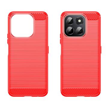 Honor X6c Børstet TPU Cover - Karbonfiber - rød