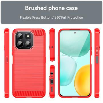 Honor X6c Børstet TPU Cover - Karbonfiber - rød