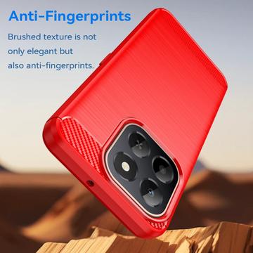 Honor X6c Børstet TPU Cover - Karbonfiber - rød