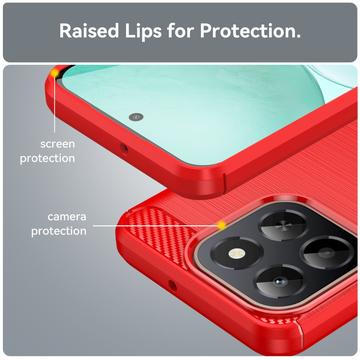 Honor X6c Børstet TPU Cover - Karbonfiber - rød