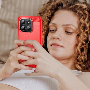 Honor X6c Børstet TPU Cover - Karbonfiber - rød