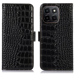 Honor X6c Crocodile Series Læderpung med RFID - Sort