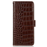 Honor X6c Crocodile Series Læderpung med RFID - Brun
