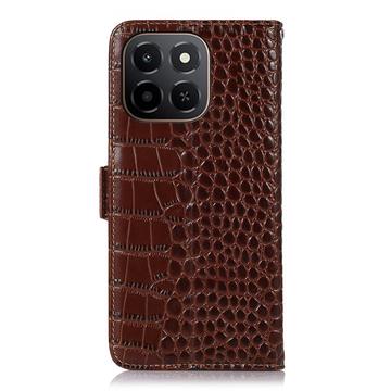 Honor X6c Crocodile Series Læderpung med RFID - Brun