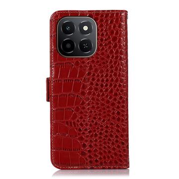 Honor X6c Crocodile Series Læderpung med RFID - Rød