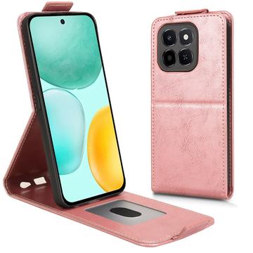 Honor X6c lodret flip-etui med stativ - rosaguld