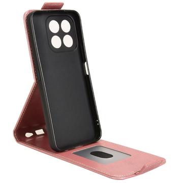 Honor X6c lodret flip-etui med stativ - rosaguld